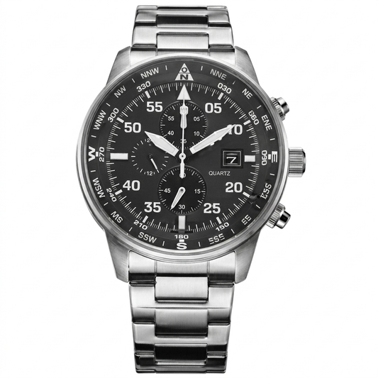 Pilot Chronograph aus Edelstahl Schwarz